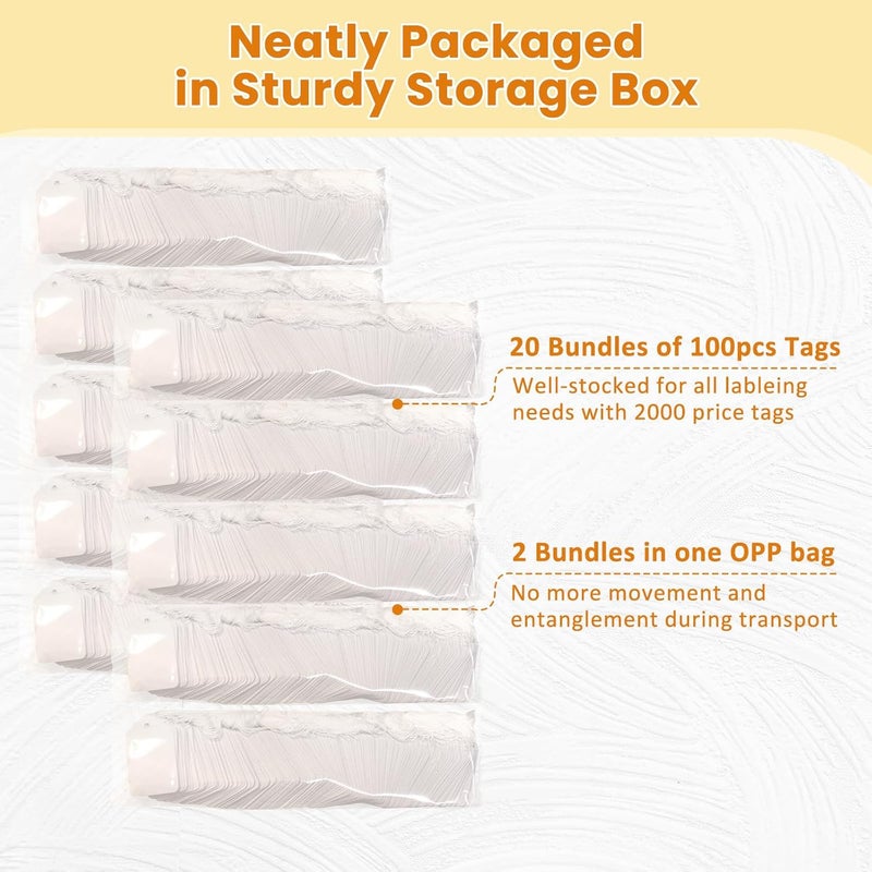Goefun 2000 PCS White Price Tags, 1.75 x 1.1 Inches, Gift Tags with String Attached for Labeling, Hanging, Clothing, Jewelry, Garage/Yard Sale, Inventory, 250 GSM - Image 5